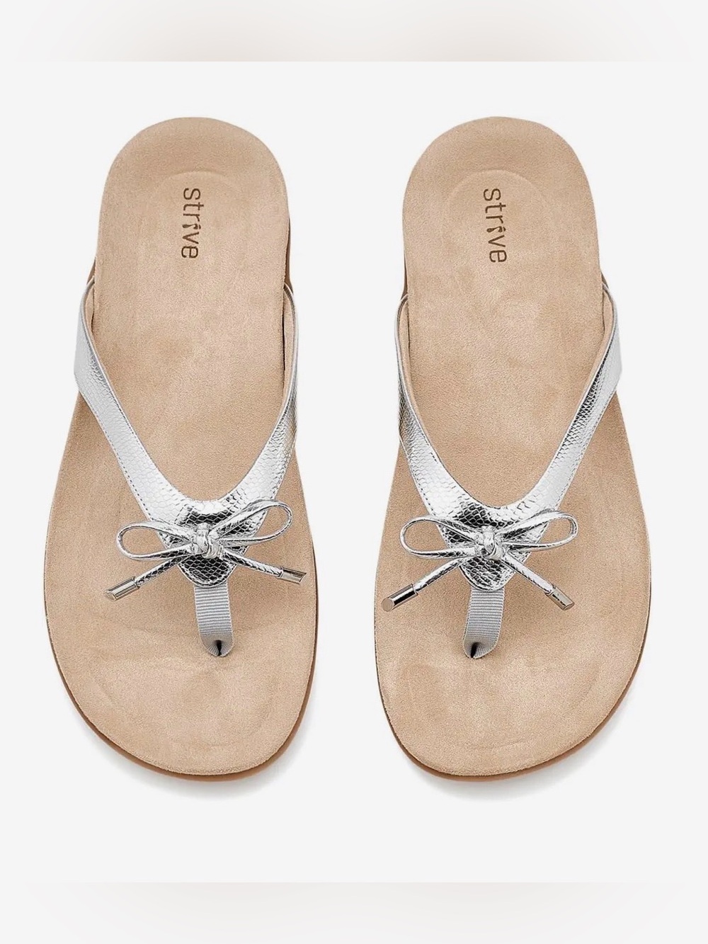 Strive Women’s Island II Sandals Metallic Silver Bows New $89 Multiple Sizes